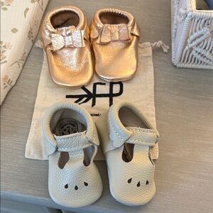 NWOT Freshly Picked Rose Gold and Cream Moccasins Soft Sole Shoes